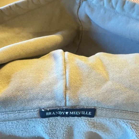 Brandy Melville Oversized Zip-Up Hoodie | Tan Neutral Fleece Lined Sweatshirt - Picture 6 of 7